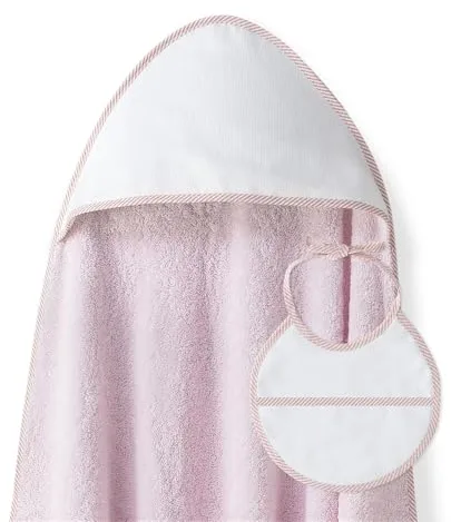 Interbaby - Capa de Baño Bebe Rosa + Babero | Toalla Bebe con Capucha 100% Algodón, 100x100cm, Unisex | Suave, Cómoda, Ideal Recién Nacidos, Bebes y Niños Pequeños | Diseño Punto de Cruz Liso