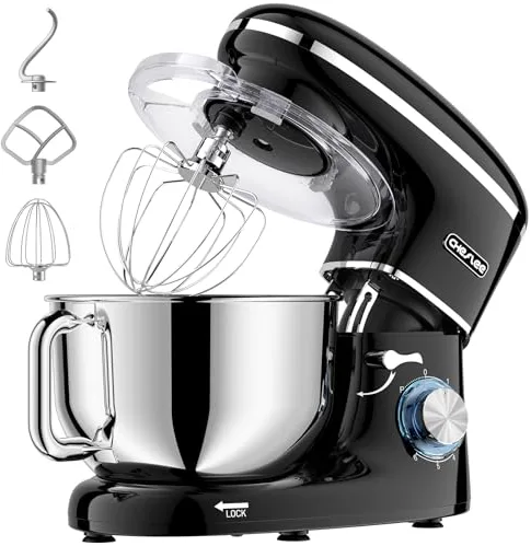 CHeflee Batidora Amasadora Profesional,2000W Amasadora Pan Repostería,6.2 L Bajo Ruido Robot de Cocina Multifunción,Gancho para Masa,Batidor Plano,Protección para Salpicaduras 6 Velocidades Batidora