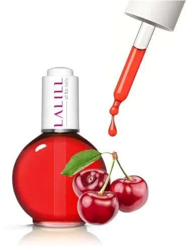 LALILL Aceite de Cuticulas y Uñas 75 ml - Vegano Cuidado con Aceite de Almendras Dulces y Melocotón - Tratamiento Reparador y Fortalecedor Con Pipeta - Aroma Cereza - Uso Profesional y Doméstico