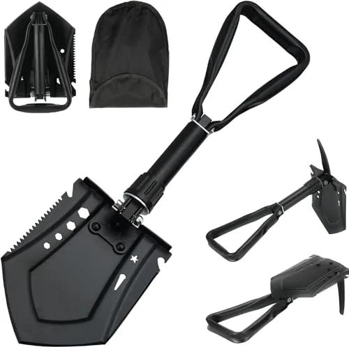 Pala Plegable Multifuncional 58 cm, Pala de Nieve Plegable, Pala Plegable Militar, Pala de Supervivencia Camping, Portátil Pala Plegable para Camping, Jardín, Supervivencia, Senderismo, Car