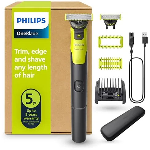 Philips OneBlade 360 Auténtico Barbero, Afeitadora y recortadora eléctrica facial y corporal Conectado, cuchilla 360, cuchilla original, peine ajustable 5en1, kit corporal, estuche de viaje, QP4631/65