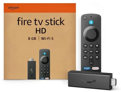Amazon Fire TV Stick HD (Última generación), con TV en directo gratuita, mando por voz Alexa, controles de Hogar digital y reproducción en streaming HD