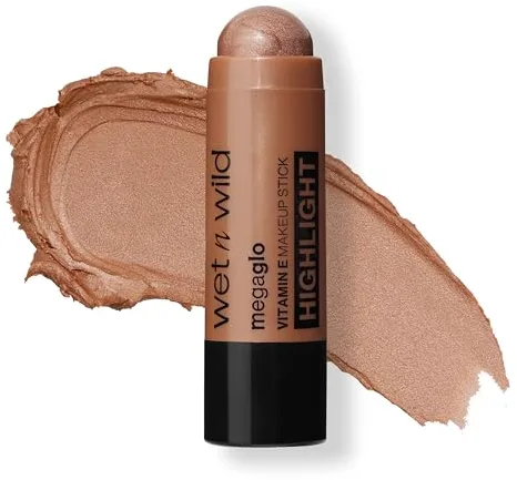 Wet n Wild, Mega Glo Vitamin E Makeup Stick, Iluminador en Barra Multiusos para Ojos, Mejillas y Labios, con Fórmula Construible y Difuminable, Lista para llevar de Viaje y Retráctil, Desert Sands