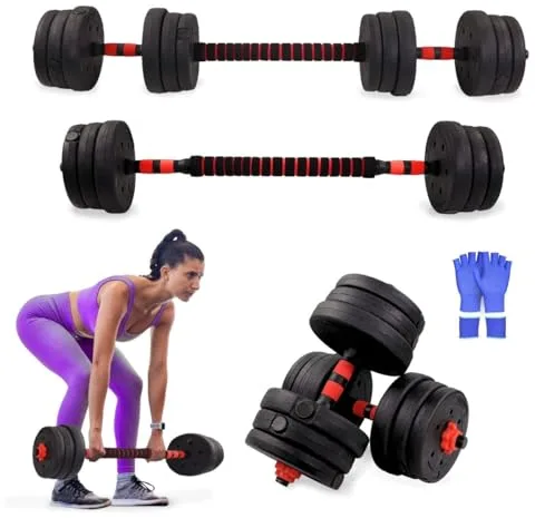 Mobiclinic® fitness, Mancuernas ajustables, 2 en 1, Extenfit, Peso de 2-20 kg, Incluye y barra extensión acolchada, Tuercas antideslizantes, Acero resistente, Gym casa