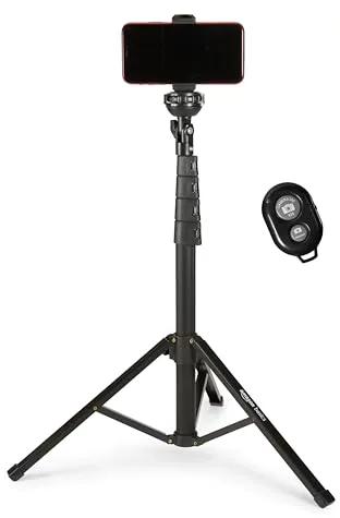 Amazon Basics Trípode y Paloselfi Extensible para Teléfono de 162cm/64in, con Mando a Distancia Inalámbrico, Negro