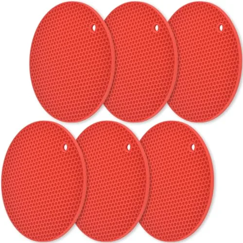 homEdge Salvamanteles de silicona, paquete de 6 unidades, multiusos, antideslizante, resistente al calor, color rojo
