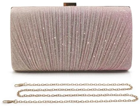 Pahajim Bolso Mujer Fiesta Brillante Bolsos Clutch con Cadena Bolso Noche Mujer para Boda Novia Ceremonia Banquete (Oro Rosa)