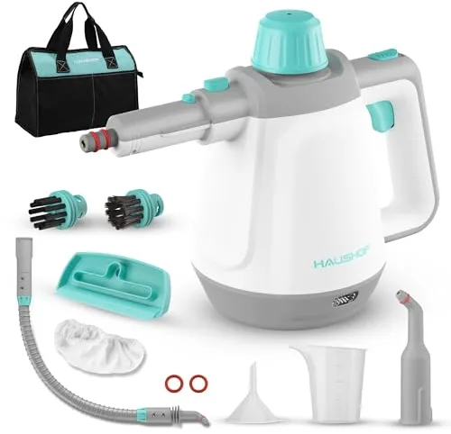 HAUSHOF Limpiador de Vapor de 450ml, 1200W Vaporeta Limpieza Hogar con 8 Accesorios, 3,0 Bar de Presión de Vapor, para Eliminar Suciedades y Grasas de Suelos, Ventanas, Cocinas, Baños, Coches