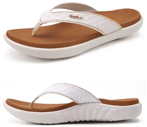 KuaiLu Blanco Caqui Chanclas Mujer Verano Playa Sandalias de piscina Apoyo de Arco Ortopedicas Chanclas Zapatos Cómodos para Caminar Antideslizante Talla 39EU
