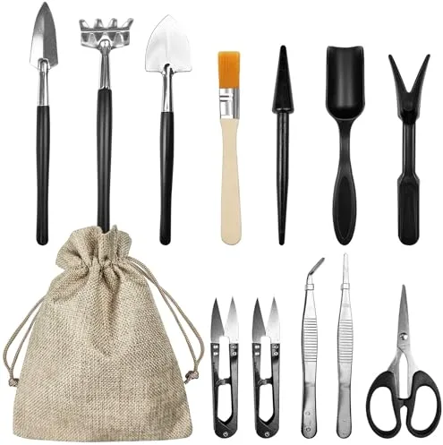 13 Piezas Kit Jardineria, Kit Bonsai con Bolsa Almacenamiento, Herramientas Bonsai, Herramientas Jardineria, Bonsai Kit Adecuado para Interior y Exterior Plantar Flores Trasplantar y Aflojar Tierra