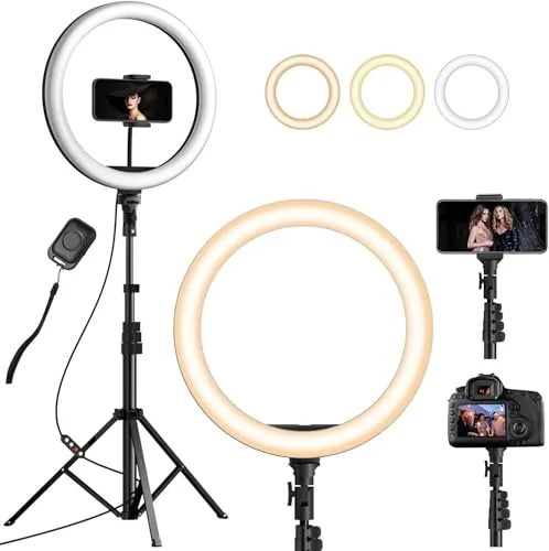 YOHOOLYO Aro de Luz con Tripode 12" Ring Light con Control Remoto 3 Modos 10 Brillos Regulables Anillo de Luz para TikTok, Maquillaje, Video Selfie, Youtube e Live Stream