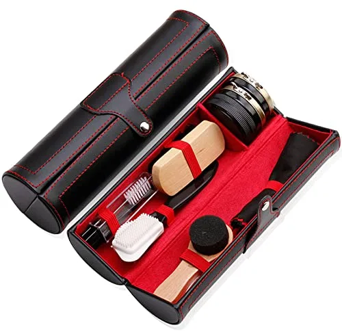 Veeteah Kit de cuidado de zapatos de cuero - 10 piezas de kit de betún de viaje para hombres,Kit de lustrado de zapatos de cuero para el cuidado y la limpieza del calzado, con estuche de lujo