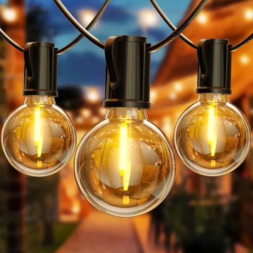 FIFlying Cadena de luces para exteriores, 8.8 m, luces para exteriores alimentadas con 12+1 bombillas inastillables, IP54 impermeable, luces de jardín para jardín, patio, fiesta de boda