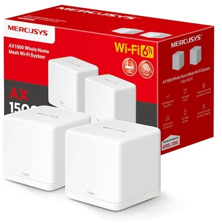 Mercusys HALO H1500X(2-Pack) - WiFi 6 Mesh AX1500Mbps, Cobertura de hasta 350 m², Conectar hasta 150 Dispositivos, WiFi de Doble Banda, Solución WiFi para Toda la casa, 3 Puertos Gigabit