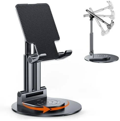 BHHB Soporte Ajustable para teléfono móvil, Soporte para Mesa, Soporte para teléfono móvil con Base giratoria de 360 Grados, para Smartphones, iPad Mini, Kindle y más (Negro)