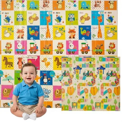 Edibaby, Alfombra Bebé Acolchada Plegable, Diseño Infantil, Colchoneta de Juegos para Suelo, Reversible, XPE, Tapete Baby Play Mat (Playground | 200x180 | 1 cm)