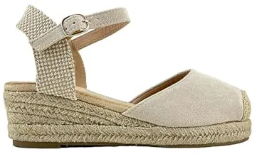 MODELISA - Sandalia Tacon Cuña Alpargata Esparto Hebilla Pulsera Tobillo Primavera Verano Mujer (Beige, 37)