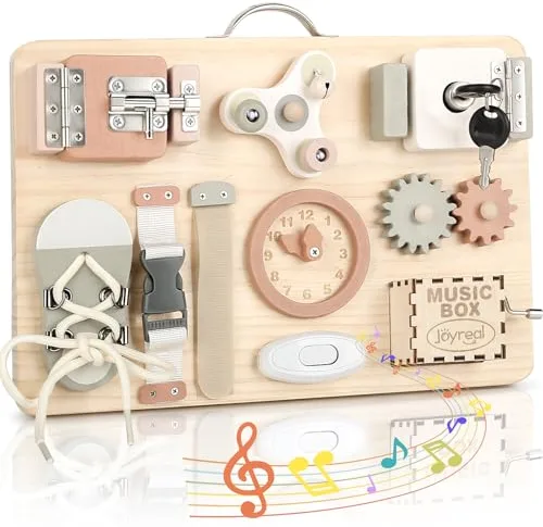 Joyreal Paneles Sensoriales Montessori - Busy Board Madera Tablero Sensorial Montessori con Espejo Juguetes Educativos Regalos para Niños