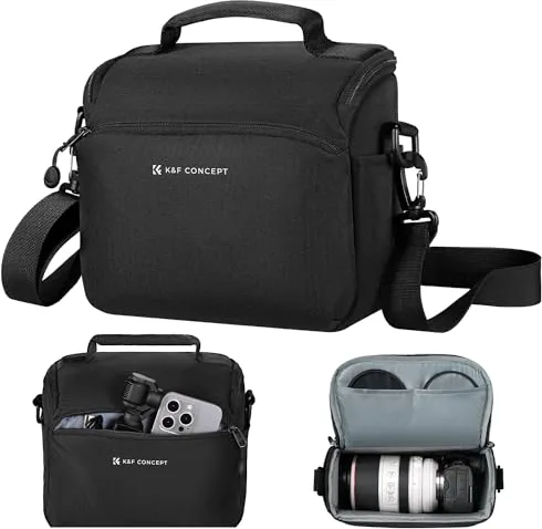 K&F CONCEPT Bolsa Funda Cámara Réflex Impermeable Pequeño Estuche Crossbody para cámara de Hombro con Correa Ajustable DSLR/SLR/Mirrorless Compact Photography Bags-Negro