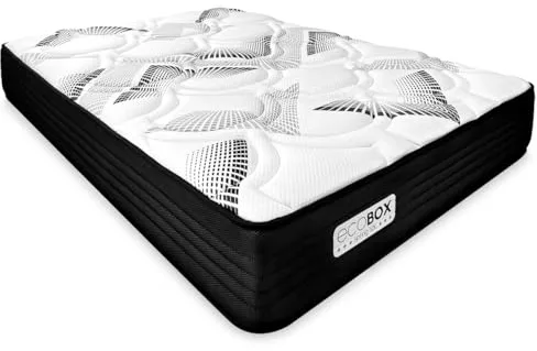 DUÉRMETE ONLINE - Colchón Viscoelástico Híbrido Eco Box con Núcleo de Muelles Ensacados, Confort Óptimo, Firmeza Intermedia, Antiácaros Antibacteriano e Hipoalergénico 135 x 180