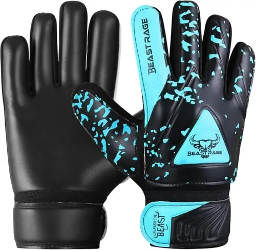 BEAST RAGE Guantes de Portero de Fútbol para Niños,Guantes de Portero de Fútbol para Niños con,Guantes de Fútbol para Niño. (Aqua, Talla 5 Adecuada para niños de 9 a 12 años)