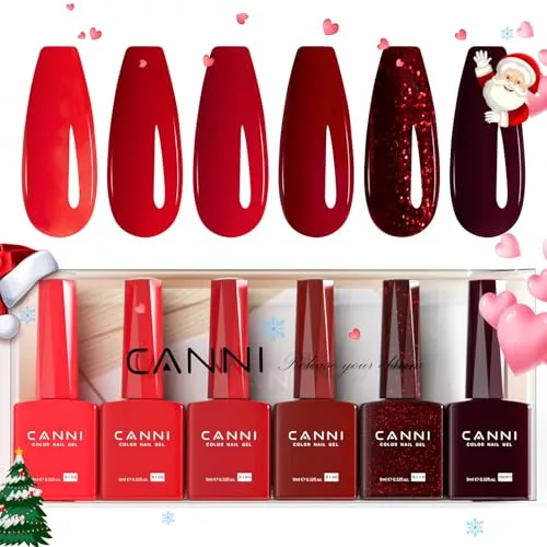 CANNI Esmaltes Semipermanentes de Uñas en Gel 6 Color rojo brillante rojo intenso UV Gel Kit Gel Nail Polish Esmalte Uñas Valentín Kit Uñas Semipermanentes Pintauñas Semipermanentes Set