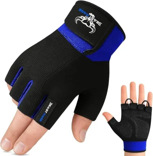 BEAST RAGE Guantes de Gimnasio de Entrenamiento Antideslizante Acolchado Palma Medio Dedo Entrenamiento Ejercicio Levantamiento de Pesas Guantes Ciclismo Multi Deportes (Blue, L)
