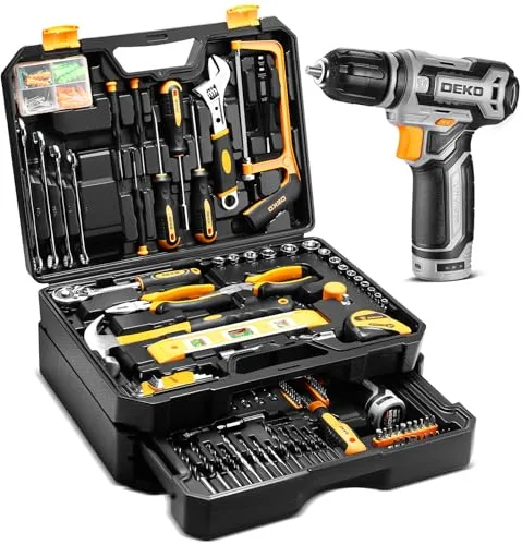 DEKO Caja Herramientas Completa Eléctricas 238 Piezas con 12V Taladro Eléctrico sin Cuerda, 10 mm Chuck sin Llave, Caja profesional de herramientas Domésticas de Bricolaje para Oficinas y Jardín