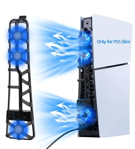 Tolesum Ventilador de refrigeración para PS5 Slim con luz LED Colorida, Ventilador Silencioso con Control de Temperatura para Consola PS5 Slim DE/UHD, 3 Modos - Negro -No para PS5/PS5 Pro