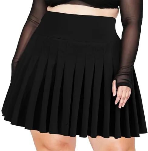 Moon Wood Mujer Falda Plisada Corta Juvenil Falda Pantalon Cintura Alta Elástica A Línea Minifalda con Bolsillos Talla Grande Negro 3XL