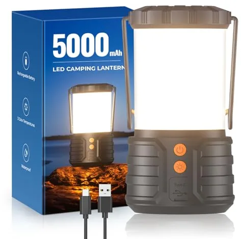 Linterna de Camping, Batería Recargable de 5000 mAh, Luces de Emergencia Para Cortes de Energía, 3 Colores, Linterna Portátil Impermeable IPX4, luz de Tienda de Campaña Para el Hogar o Senderismo de