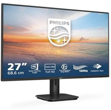 Philips 27E1N1100A Monitor 27 Pulgadas FHD, 120Hz, IPS, 1 ms MPRT, Adaptive Sync., Altavoces (1920x1080, 1x HDMI 1.4), Negro