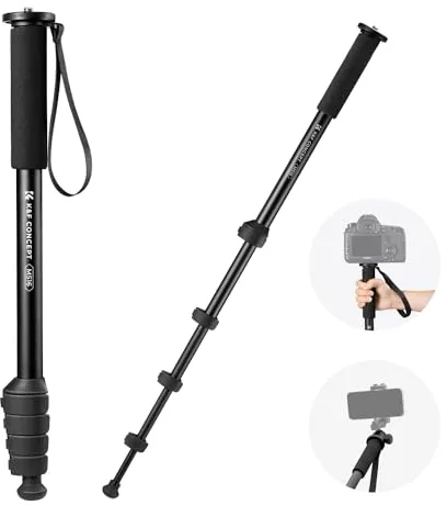K&F CONCEPT MS16 Monopié de 63 Pulgadas, Robusto Monopié de Aluminio con 5 Secciones,Monopié de Viaje de 160 CM para Cámaras DSLR, DSLM y Compactas con Correa de Mano, Capacidad de Carga de 10 KG