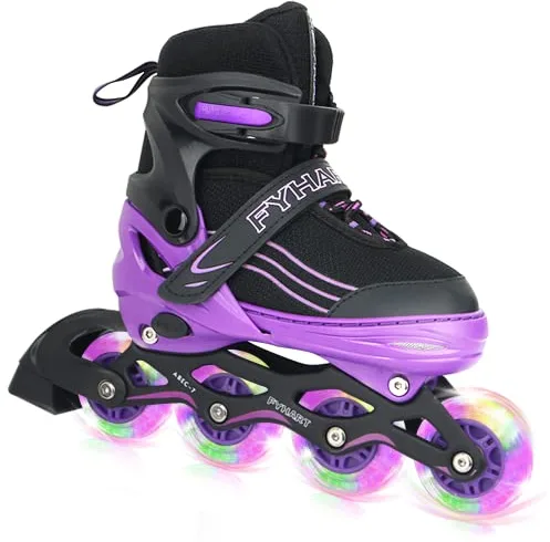 MGYZM Patines en línea para niños, Patines en línea Ajustables en Talla para niños, Patines en línea para niñas y niños Adultos, Patines para Interior y Exterior, Rojo (Púrpura, Medium(34-37 EU))