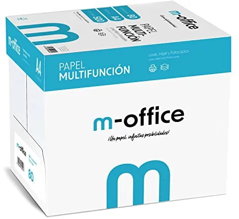 Folios A4 80gr, Caja de 5 paquetes de 500 hojas, Papel Multifunción para Impresora Inkjet y Láser, Hojas A4 210 x 297 mm Ideales para la Oficina como para el Hogar · m-office (2500 hojas)