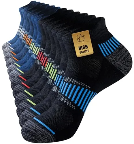 Niorasen Calcetines Tobilleros Hombre,6 Pares Calcetines Deportivos Running Acolchados Fino para Correr Verano de Algodón Transpirables con Suela de Rizo Antideslizante Cómodos Calcetines Cortos Bajos