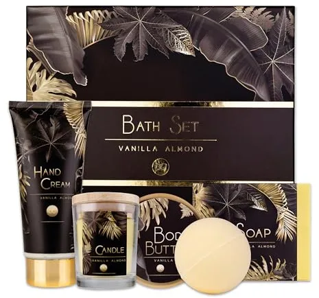 Accentra - Set de regalo para mujer de lujo de 5 piezas – Set de baño regalo con vela perfumada, jabón, crema de manos, mantequilla corporal y bomba de baño – Set de bienestar para mujeres y niñas