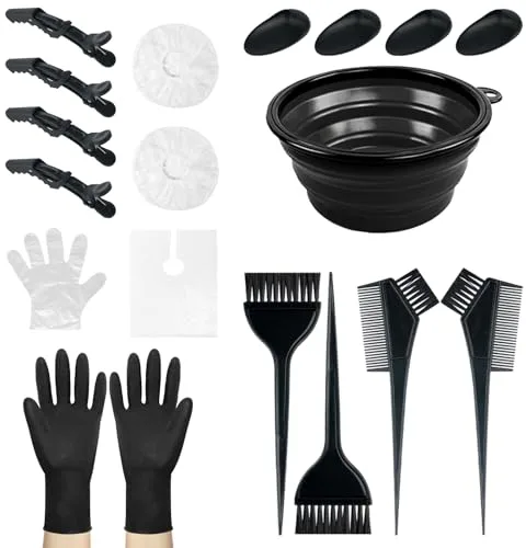 NEPAK 18 Pcs Brocha Tinte Pelo Kit,Herramientas de Tinte para Coloración Cabello,con Cepillo de Tinte para Cabello, Tazón de Teñir,Ideal para Salón o Bricolaje