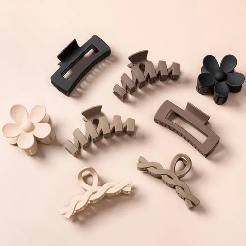 HBselect 8 Piezas Pinzas pelo Mujer, Pinzas Florales para Cabello Grueso, Pinza Grande Hair Claw con Resorte Fuerte para Pelo Abundante Largo Grueso Fino Rizado Antideslisante Clásico