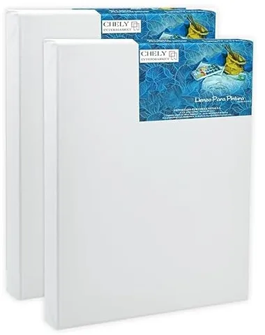 CHELY INTERMARKET MOD563 Lienzos Para Pintar 30x40 CM Pack 2 Unidades Bastidor Madera 24 MM Algodón Blanco Preimprimado Profesional Para Acrílico Óleo Manualidades Bellas Artes Artistas Aficionados