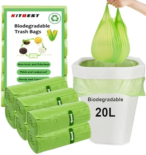 120 bolsas de basura biodegradables de 20L, KITBEST pequeñas bolsas para residuos de alimentos con asa, compostables, verdes, con pedal, para baño, oficina, aseo y cocina (51x63cm)