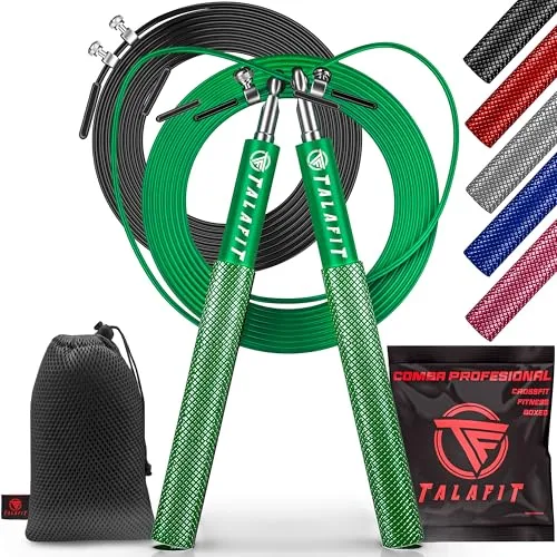 Comba Crossfit Profesional Talafit | Cuerda para Saltar Fitness Ajustable | Comba Boxeo | Con Rodamientos de Alta Velocidad de Giro | Funda Incluida (Verde)