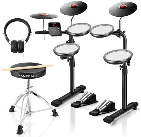 Set de Batería Eléctrica MK-0 con Pads de Malla Silent 7", Platillos de Goma 8", 12 Kits, 68 Sonidos, USB MIDI, Incluye Accesorios para Principiantes y Niños