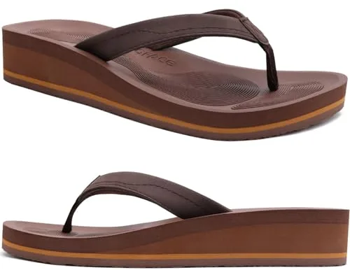 COFACE Chanclas Mujer Sandalias de Cuña para Verano Playa Piscina Interior Exterior Marrón Oscuro Talla 39