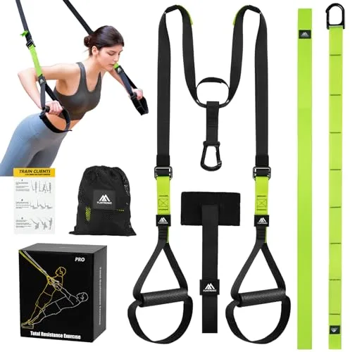 flintronic Juego de Entrenamiento en Suspensión, Correas de Entrenamiento en Suspensión con Asas y Guía de Entrenamiento, para Entrenamiento de Fuerza y Entrenamiento en Casa (Verde)