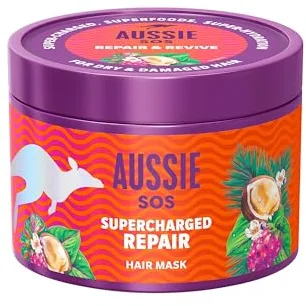 Aussie SOS Supercharged Repair Mascarilla Capilar 500ml Para Pelo Seco Y Dañado. Ayuda A Reparar Y Proteger El Cabello Dañado, Dejándolo Suave, Liso E Hidratado Durante 100 Horas. Fórmula Vegana