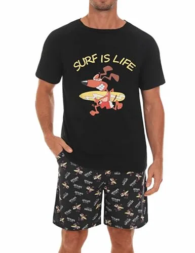 Jahetuul Pijama Corto Hombre de Algodón Con Estampado para Verano - Conjunto de Ropa de Estar en Casa