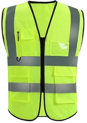DHSBGWSX Chaleco de Seguridad Reflectante Amarillo Fluorescente Con Bolsillos Sin Mangas Para Correr Nocturno de Bicicleta, Talla Única