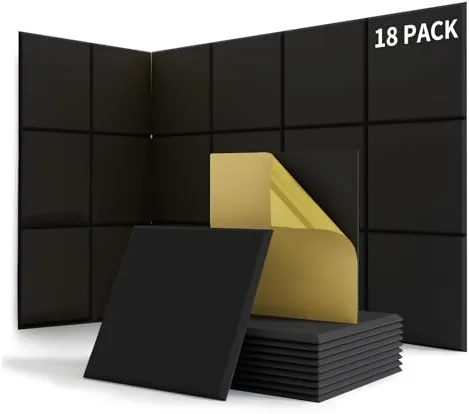 Suzao Paneles Acústicos Autoadhesivos Set de 18 Espumas Acústicas, Densidad 213 kg/m³, NRC 0.90, 100% Fibra de Poliéster, Paneles Acusticos de Pared para Decoración de Juegos, Oficinas, Estudios