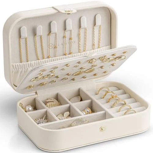 Vlando Joyero de viaje, joyero pequeño, almacenamiento de joyas con estilo, organizador de joyas para pendientes, estuche de viaje para joyas, idea de regalo para mujeres y niñas